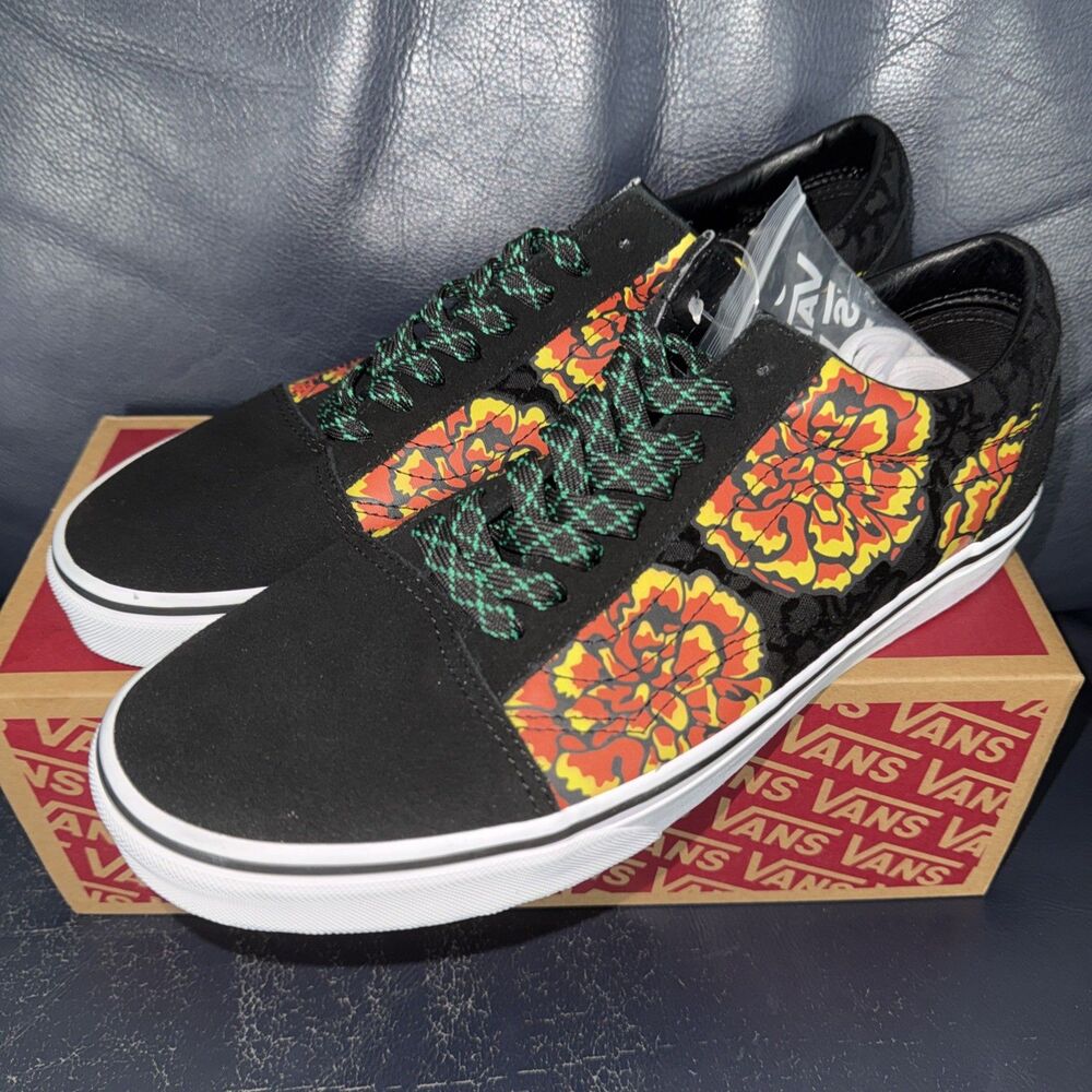 Vans Old Skool Dia De Los Muertos Black & Yellow Skate Men's Size 10 Shoes - Picture 2 of 5
